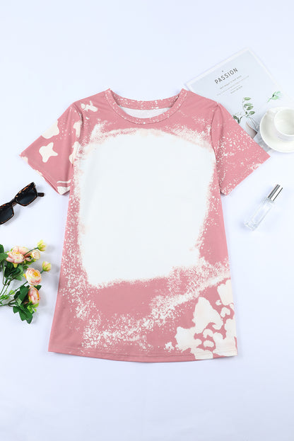 Rosa Tie Dye Farbe gebleichtes Kurzarm-T-Shirt