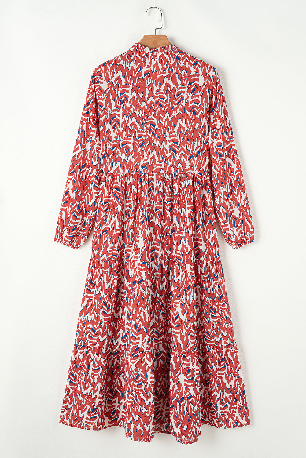 Oranges Midikleid mit abstraktem Print, V-Ausschnitt und hoher Taille