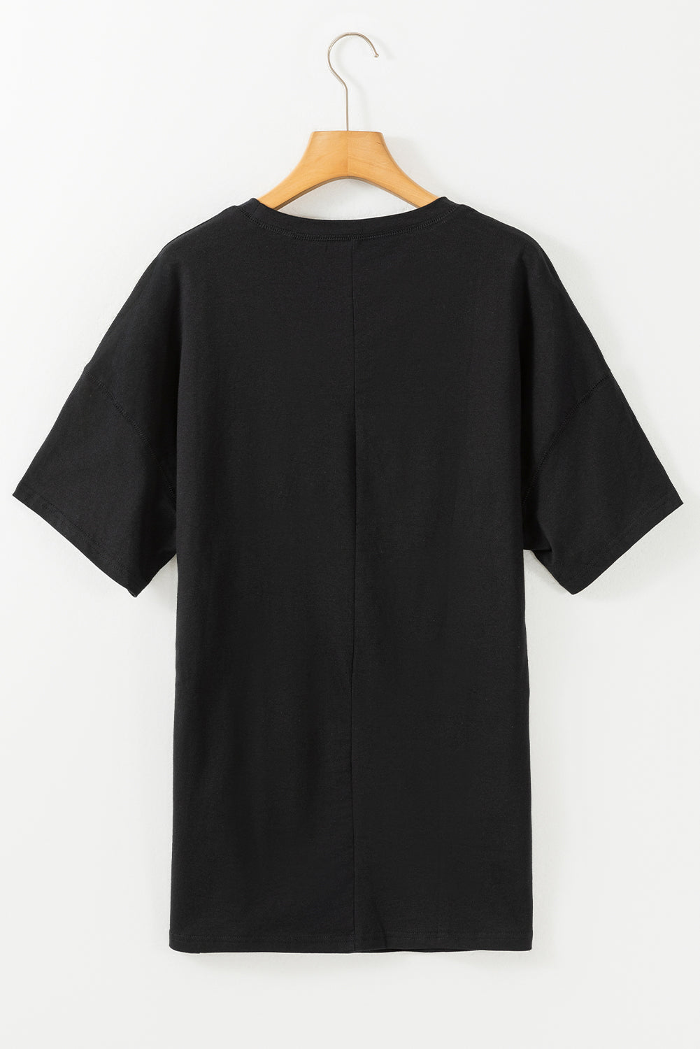 Schwarzes, einfarbiges Basic-Tunika-T-Shirt mit Rundhalsausschnitt