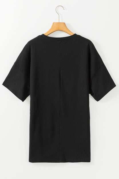 Schwarzes, einfarbiges Basic-Tunika-T-Shirt mit Rundhalsausschnitt