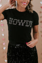 Schwarzes HOWDY Slim Fit T-Shirt mit Rundhalsausschnitt und Strass
