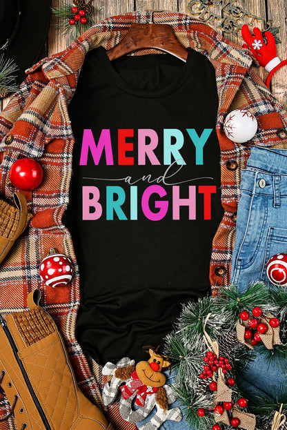Schwarzes MERRY and BRIGHT T-Shirt mit Rundhalsausschnitt und Grafik