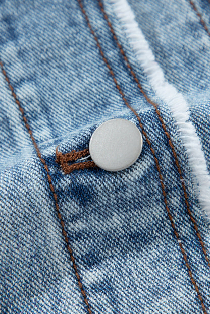 Beau Blue – Patchwork-Jeansjacke mit Kapuze und offenem Saum im Karomuster