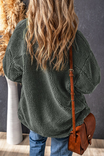 Graue Sherpa-Jacke mit Ellbogenflicken aus Cord