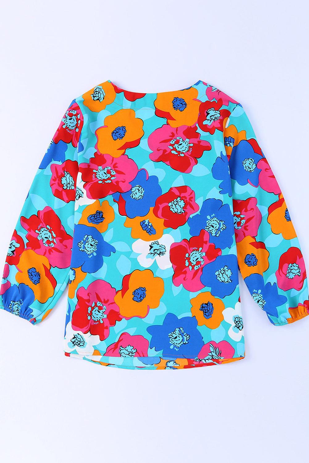 Mehrfarbige Bluse mit Blumenmuster und V-Ausschnitt und 3/4-Ärmeln