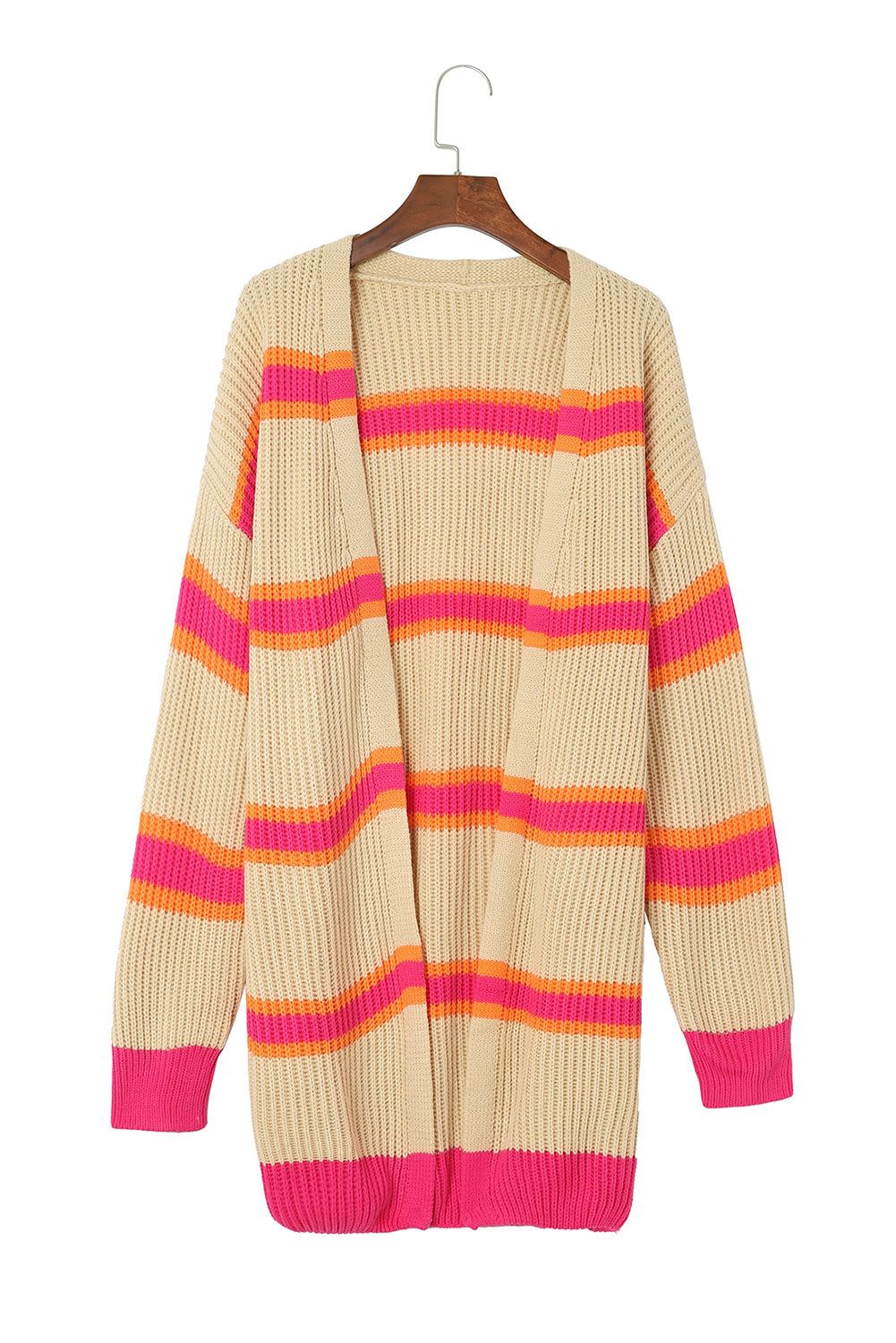 Gerippter, langer Cardigan mit Streifenmuster