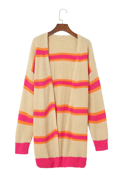 Gerippter, langer Cardigan mit Streifenmuster
