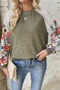 Vineyard Green – Bluse mit strukturiertem Patchwork-Blumenmuster und Raglanärmeln in Übergröße