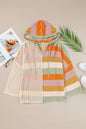 Beigefarbener Oversize-Kapuzenpullover mit Farbblockdesign und V-Ausschnitt