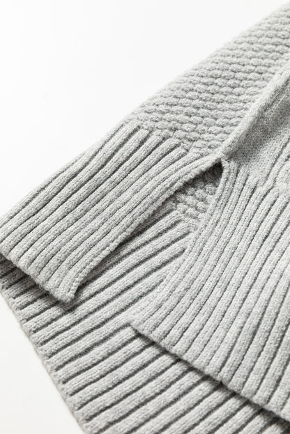 High Cable Knit Quarter Zip Ribbed Trim Loose Sweater Dress