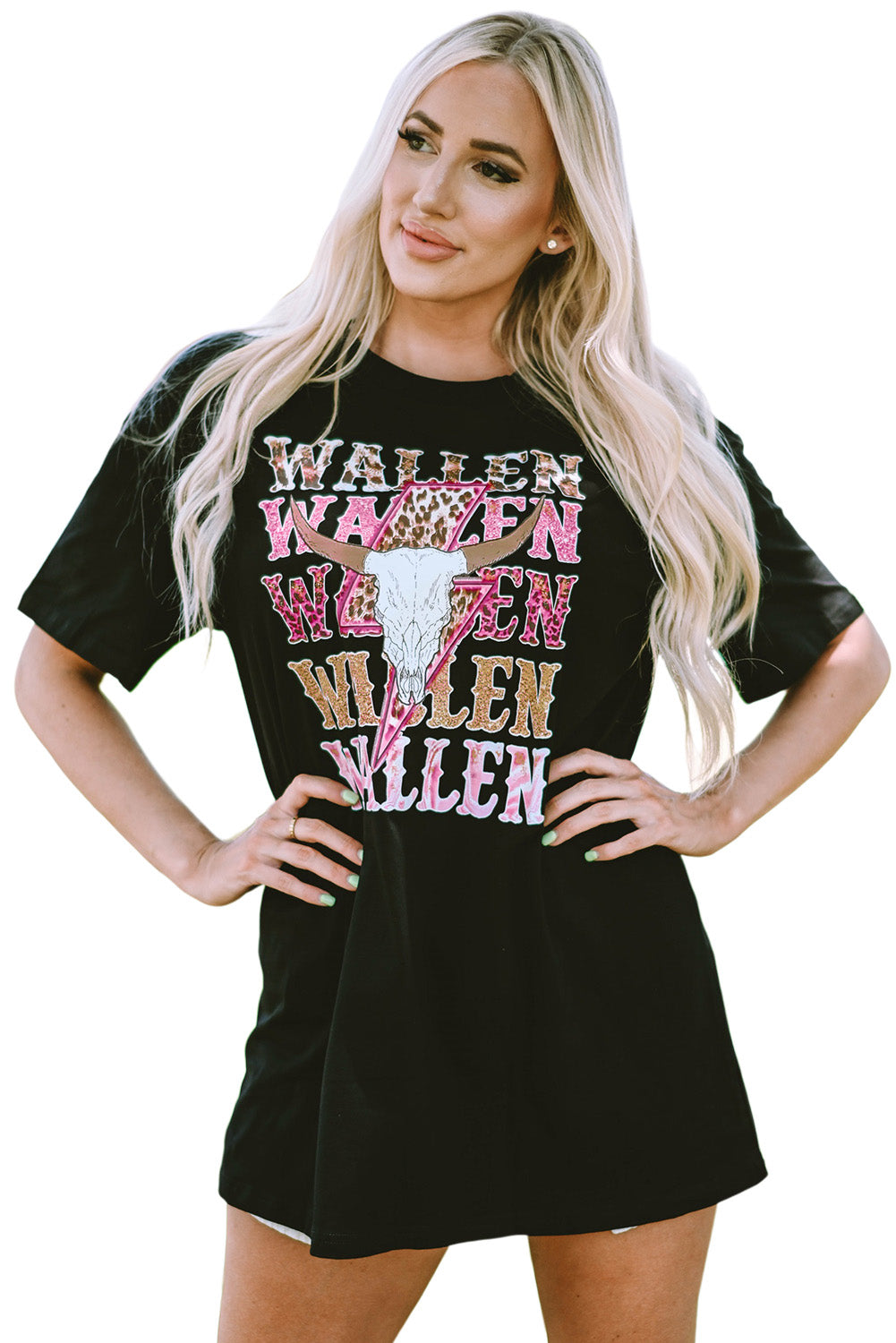 Schwarzes, übergroßes WALLEN-T-Shirt mit Kuhschädel-Grafik