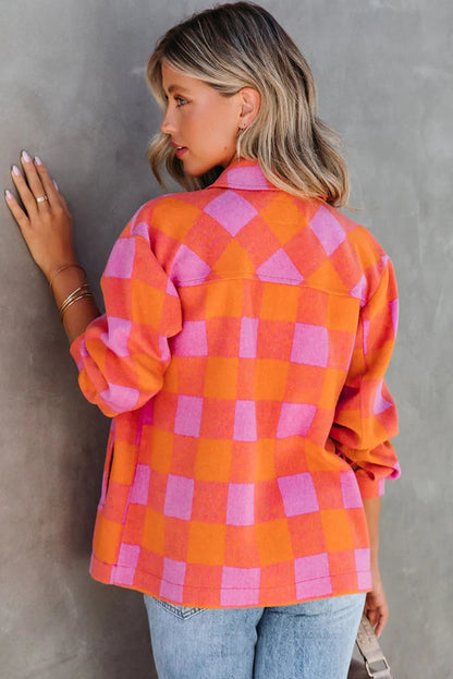Orange karierte Jacke mit Brusttaschen und Umlegekragen