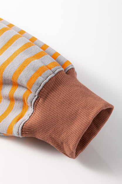 Braun gestreiftes, lässiges, gestreiftes Colorblock-Sweatshirt mit überschnittener Schulter