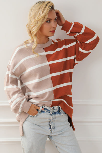 Braunes Oversize-Top mit kontrastierendem Print und überschnittenen Schultern