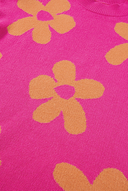 Langarmpullover mit Stehkragen und großem Blumenmuster in Rose
