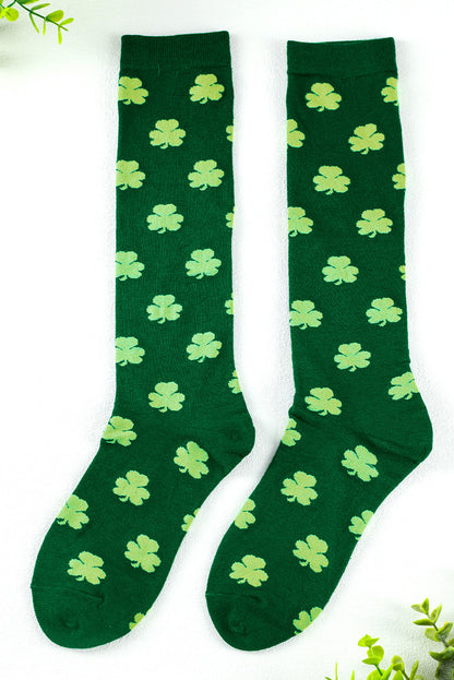 Dunkelgrüne Schlauchsocken mit St. Patricks Kleeblatt-Print