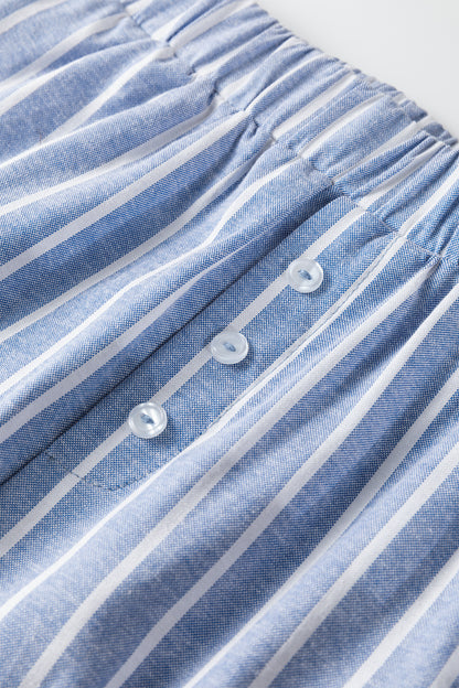 Sky Blue Stripe Buttoned Detail Loose Casual Pants