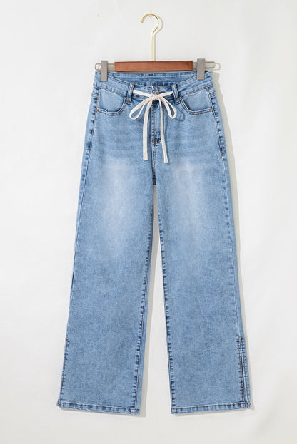 Myosotis Slit Leg High Rise Drawstring Casual Jeans