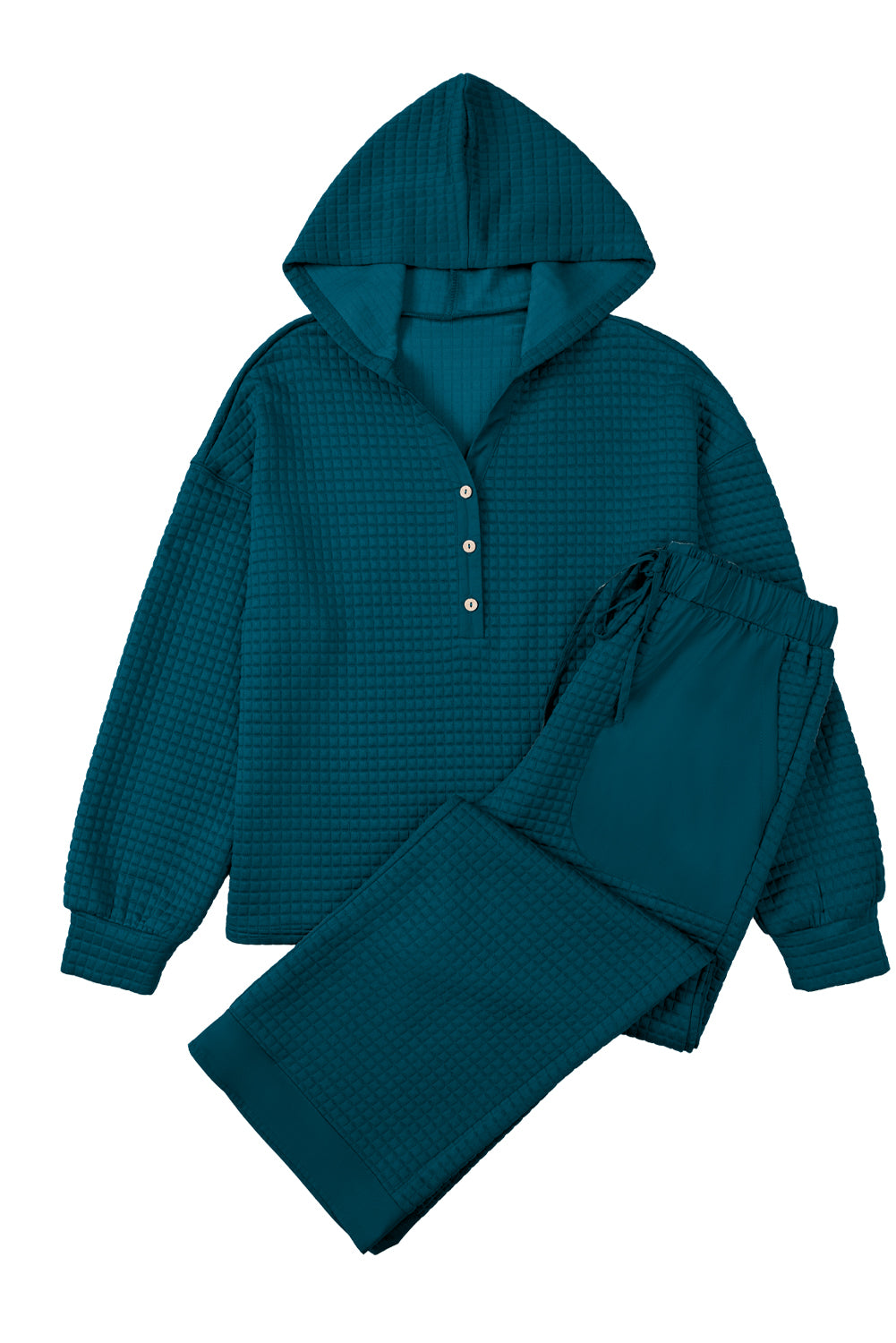 Skobeloff Waffled Textured Raw Edge Patchwork 2pcs Loose Pant Set