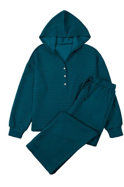 Skobeloff Waffled Textured Raw Edge Patchwork 2pcs Loose Pant Set