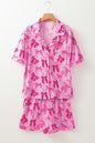 Rosa Pyjama-Set mit halblangen Hemden und Shorts mit Schleifenmuster