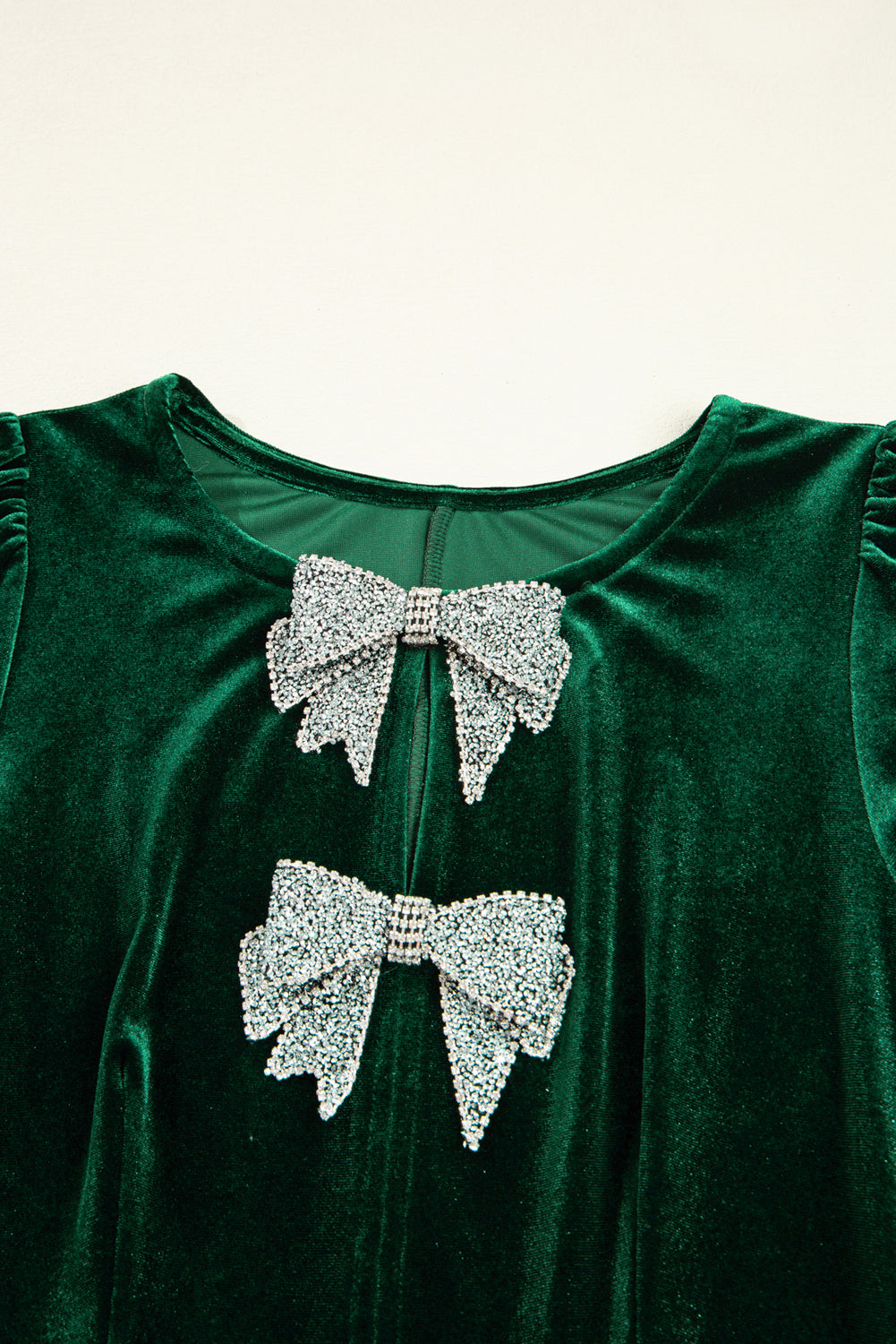 Evergreen Bowknot Decor High Waist Velvet Mini Dress