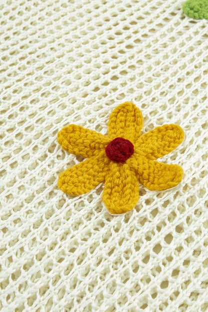 Weißes T-Shirt mit Häkelblumen-Aushöhlung