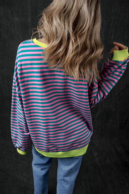 Übergroßes Pullover-Sweatshirt mit Kontrastbesatz und grünen Streifen