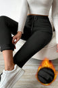 Schwarze Leggings mit Thermofutter und hoher Taille und Kordelzug