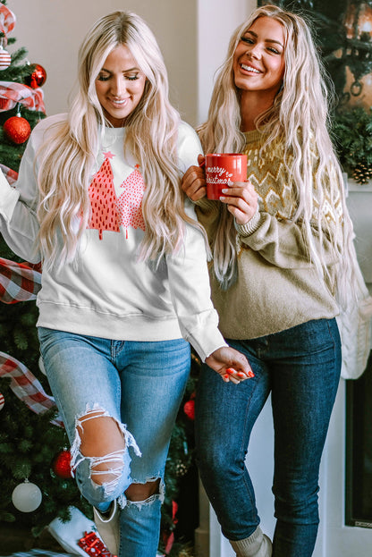 Weißes Sweatshirt mit Weihnachtsbaum-Punkte-Print