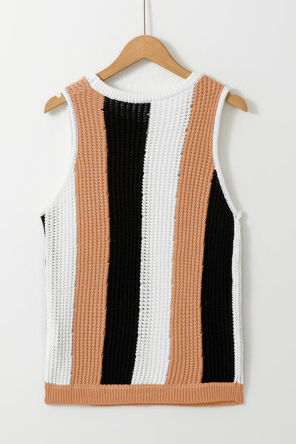Ärmellose Strickweste mit Streifen-Farbblock in Khaki