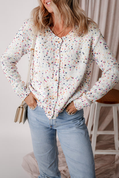 Weißer mehrfarbiger Konfetti-Pullover-Cardigan