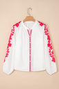 White Floral Embroidered Puff Long Sleeve Casual Shirt