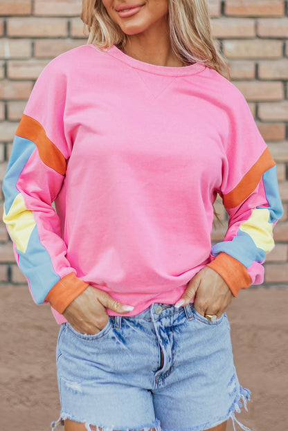 Pinkes French-Terry-Oberteil mit Farbblockdesign und Candy-Muster