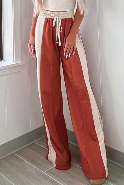 Flamingo-Hose mit Farbblock und Kordelzug, hoher Taille und weitem Bein