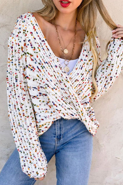 Weißer Konfetti-Wendepullover mit Twist