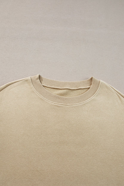 Parchment Solid Lockeres Fleece-Sweatshirt mit Rundhalsausschnitt