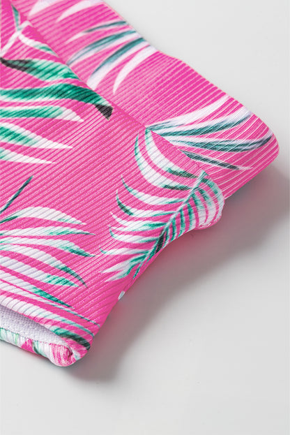 Strukturiertes Bikinihöschen mit tropischem Print in Rose