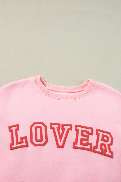 Pinkes LOVER Pullover-Sweatshirt mit Puff-Print und überschnittener Schulter