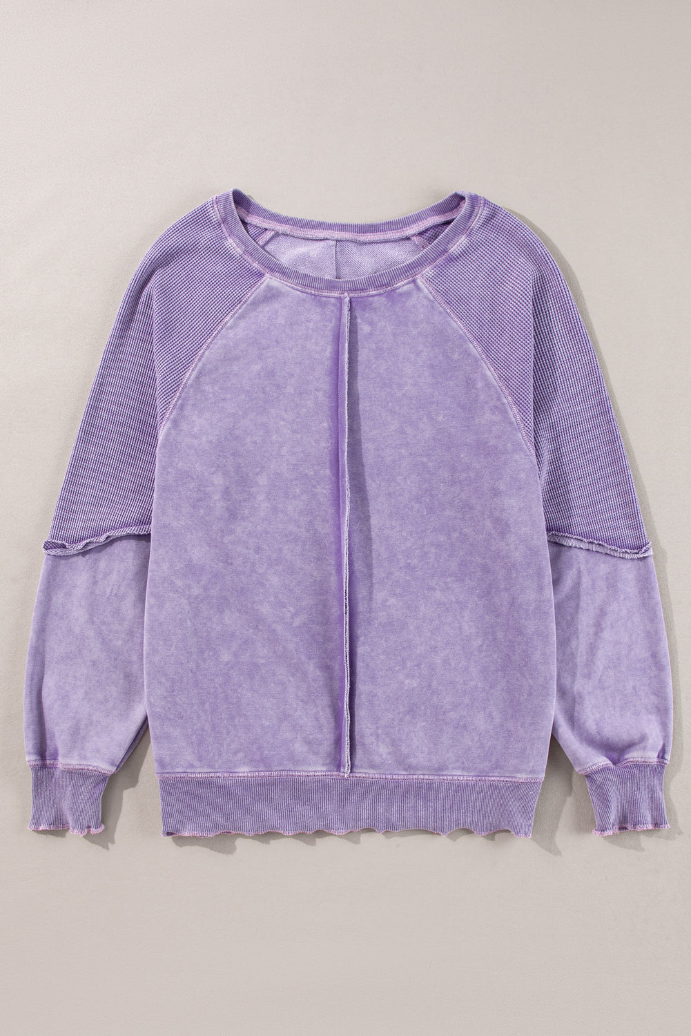 Orchid Petal Solid Waffelstrick Patchwork Raglanärmel Sweatshirt