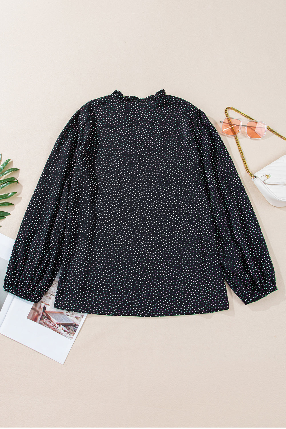 Schwarze Bluse mit V-Ausschnitt und Leopardenmuster in Übergröße