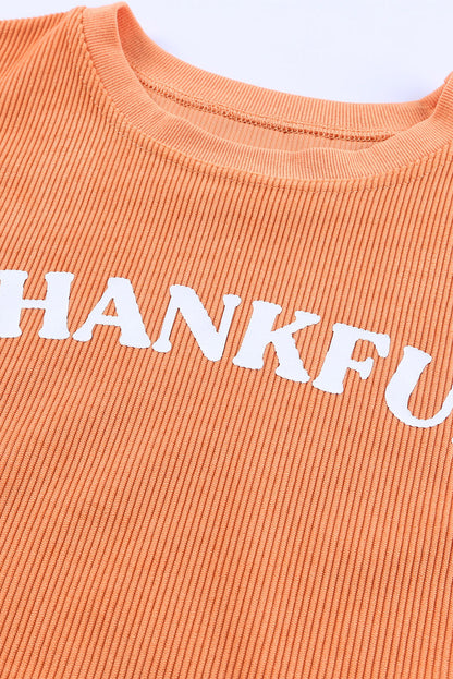 Oranges Sweatshirt mit THANKFUL-Buchstabengrafik