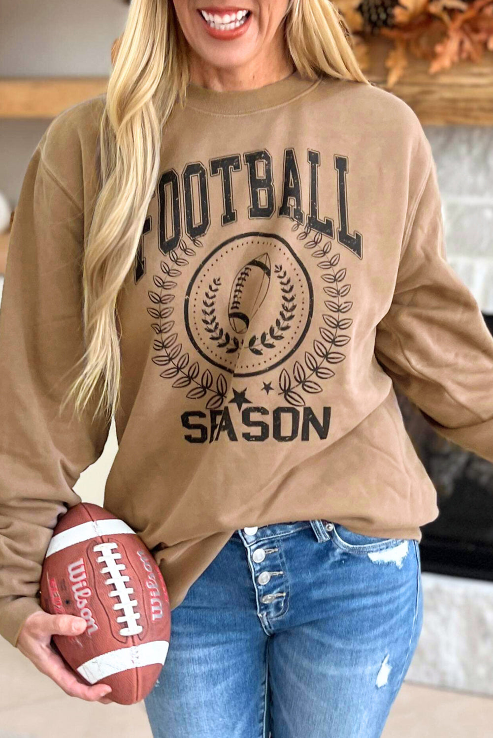 Khakifarbenes Rugby-Sweatshirt mit Grafik für den Spieltag