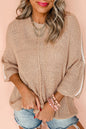 Pullover mit Rundhalsausschnitt und 3/4-Ärmeln in hellem Französisch-Beige mit Kontraststreifen