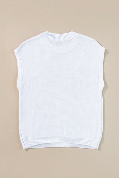 Weiße, mehrfarbige, kurzärmlige Pullover mit Häkelblumenmuster