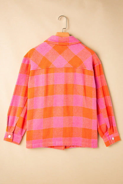 Orange karierte Jacke mit Brusttaschen und Umlegekragen