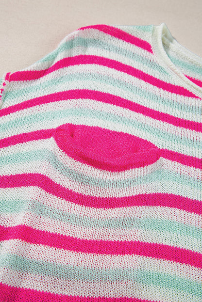 Oversize-Pullover mit überschnittenen Schultern und Tasche, Rosenstreifen