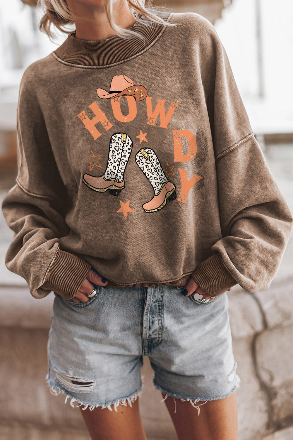 Braunes HOWDY Western Fashion Grafik-Sweatshirt