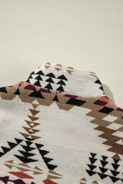 Beige Jacke mit Stehkragen und Reißverschluss im Aztekenmuster