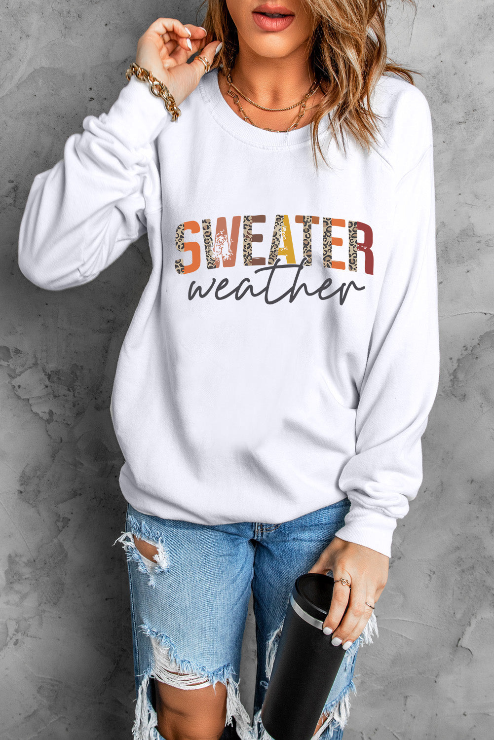 Weißes Sweatshirt mit Monogramm „Weather“